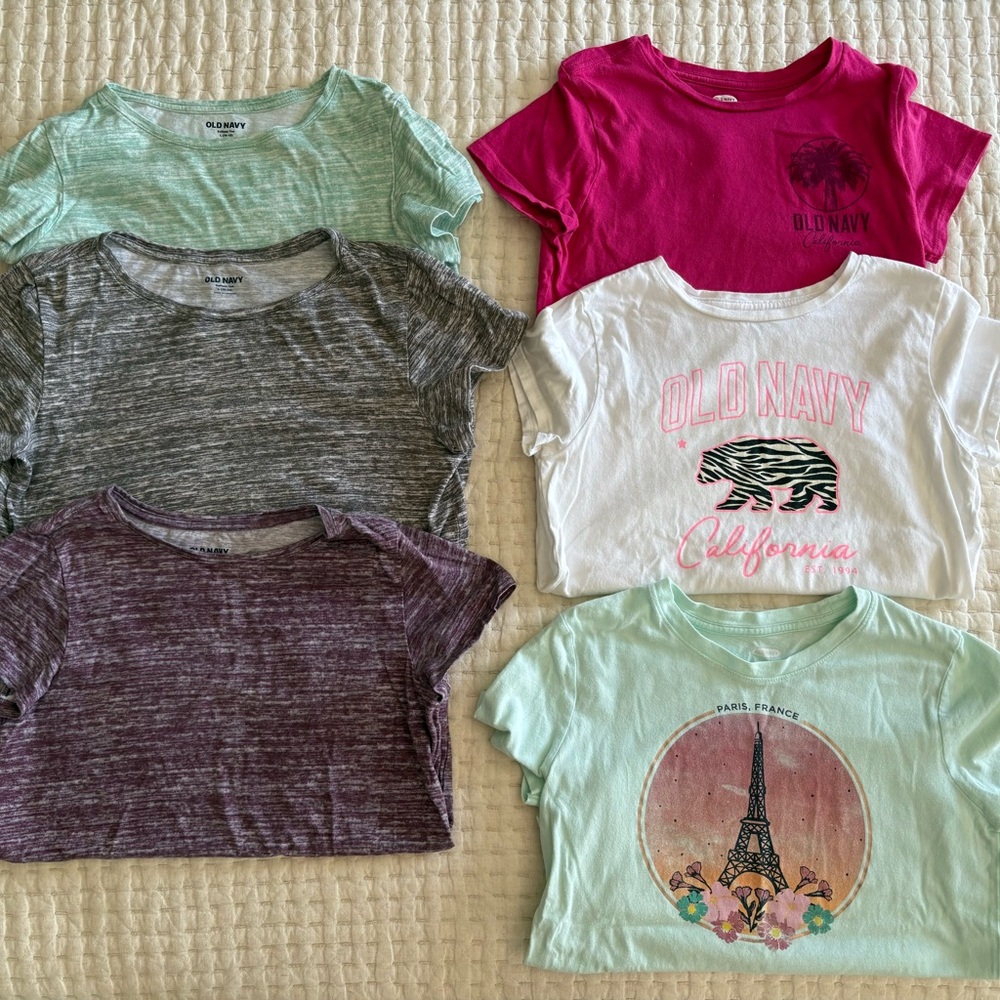 6 Old Navy girls Short Sleeve Tees - Pink, White, Green, Gray, Purple